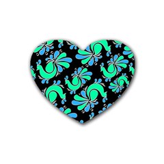 Peacock Pattern Rubber Coaster (heart)  by designsbymallika