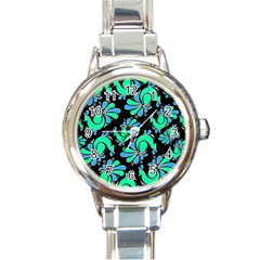 Peacock Pattern Round Italian Charm Watch by designsbymallika