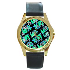 Peacock Pattern Round Gold Metal Watch by designsbymallika