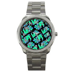 Peacock Pattern Sport Metal Watch by designsbymallika