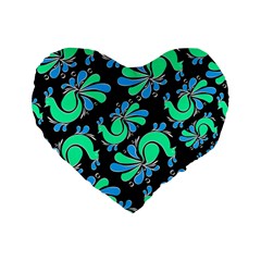 Peacock Pattern Standard 16  Premium Flano Heart Shape Cushions by designsbymallika