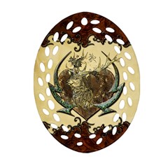 Wonderful Deer With Leaves And Hearts Ornament (oval Filigree)