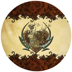 Wonderful Deer With Leaves And Hearts Wooden Puzzle Round by FantasyWorld7