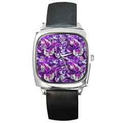 Botanical Violet Print Pattern 2 Square Metal Watch by dflcprintsclothing