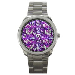 Botanical Violet Print Pattern 2 Sport Metal Watch by dflcprintsclothing