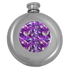 Botanical Violet Print Pattern 2 Round Hip Flask (5 Oz) by dflcprintsclothing