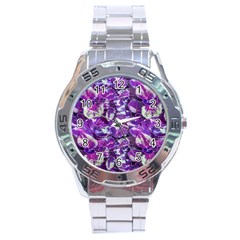 Botanical Violet Print Pattern 2 Stainless Steel Analogue Watch by dflcprintsclothing