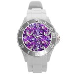 Botanical Violet Print Pattern 2 Round Plastic Sport Watch (L) Front