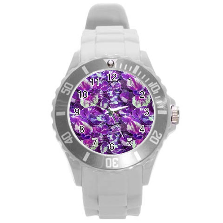 Botanical Violet Print Pattern 2 Round Plastic Sport Watch (L)