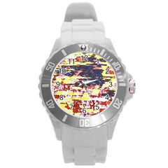 Multicolored Abstract Grunge Texture Print Round Plastic Sport Watch (l) by dflcprintsclothing