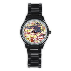 Multicolored Abstract Grunge Texture Print Stainless Steel Round Watch by dflcprintsclothing