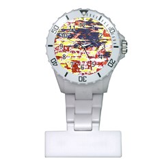 Multicolored Abstract Grunge Texture Print Plastic Nurses Watch