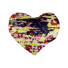 Multicolored Abstract Grunge Texture Print Standard 16  Premium Flano Heart Shape Cushions