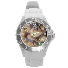 Close Up Mushroom Abstract Round Plastic Sport Watch (l) by Fractalsandkaleidoscopes