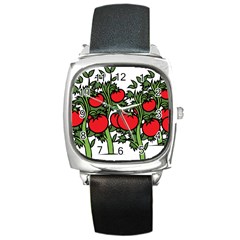 Tomato Garden Vine Plants Red Square Metal Watch