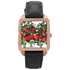 Tomato Garden Vine Plants Red Rose Gold Leather Watch  by HermanTelo