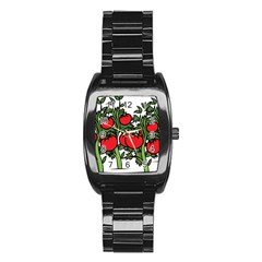 Tomato Garden Vine Plants Red Stainless Steel Barrel Watch by HermanTelo