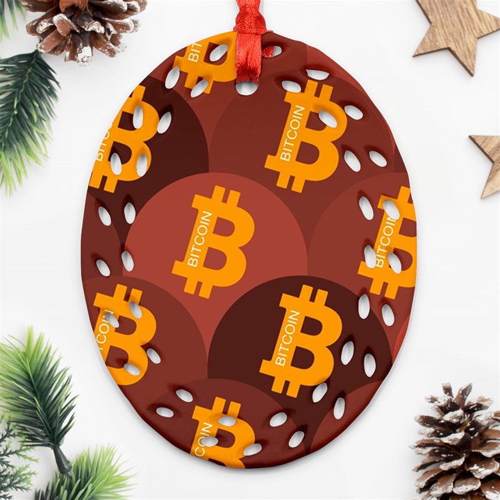 Cryptocurrency Bitcoin Digital Ornament (Oval Filigree)