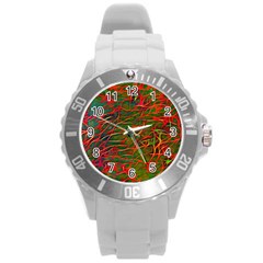 Background Pattern Texture Round Plastic Sport Watch (l) by HermanTelo