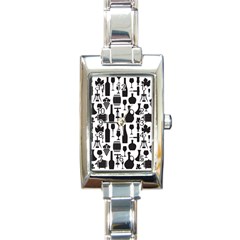 Wine Pattern Black White Rectangle Italian Charm Watch by Vaneshart