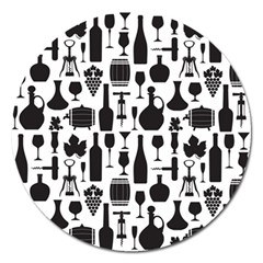 Wine Pattern Black White Magnet 5  (round) by Vaneshart