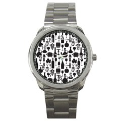 Wine Pattern Black White Sport Metal Watch by Vaneshart