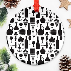 Wine Pattern Black White Round Ornament (two Sides) by Vaneshart