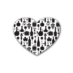 Wine Pattern Black White Rubber Coaster (heart)  by Vaneshart