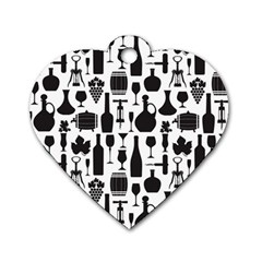 Wine Pattern Black White Dog Tag Heart (two Sides) by Vaneshart