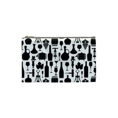 Wine Pattern Black White Cosmetic Bag (small) by Vaneshart