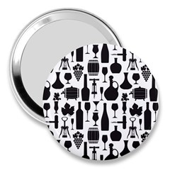 Wine Pattern Black White 3  Handbag Mirrors by Vaneshart