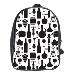 Wine Pattern Black White School Bag (xl) by Vaneshart