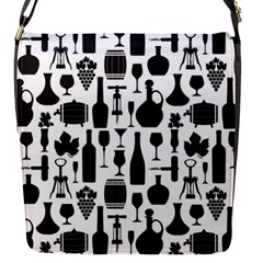 Wine Pattern Black White Flap Closure Messenger Bag (s) by Vaneshart