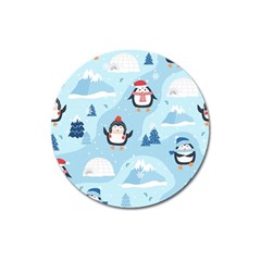 Christmas Seamless Pattern With Penguin Magnet 3  (round) by Vaneshart