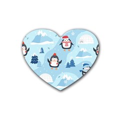 Christmas Seamless Pattern With Penguin Rubber Coaster (heart)  by Vaneshart