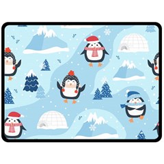 Christmas Seamless Pattern With Penguin Fleece Blanket (large)  by Vaneshart