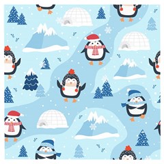 Christmas Seamless Pattern With Penguin Wooden Puzzle Square by Vaneshart