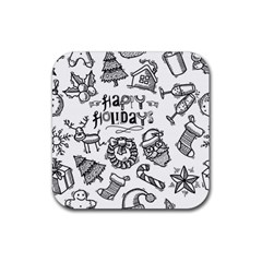 Christmas Seamless Pattern Doodle Style Rubber Coaster (square)  by Vaneshart