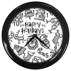 Christmas Seamless Pattern Doodle Style Wall Clock (black) by Vaneshart