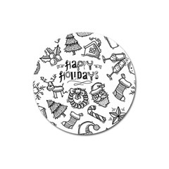 Christmas Seamless Pattern Doodle Style Magnet 3  (round) by Vaneshart