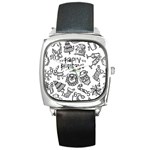 Christmas Seamless Pattern Doodle Style Square Metal Watch Front