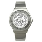 Christmas Seamless Pattern Doodle Style Stainless Steel Watch Front