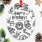 Christmas Seamless Pattern Doodle Style Oval Filigree Ornament (Two Sides) Front