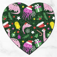 Colorful Funny Christmas Pattern Jigsaw Puzzle (heart) by Vaneshart