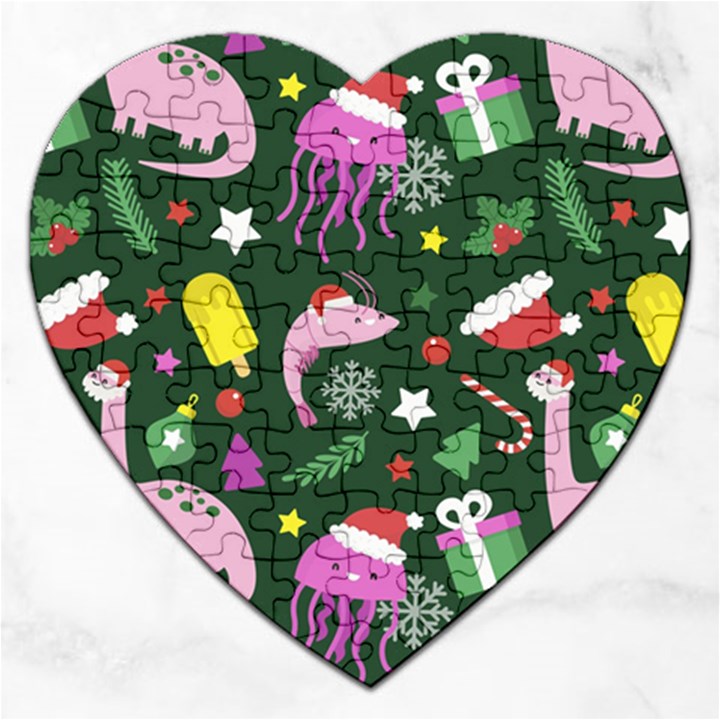 Colorful Funny Christmas Pattern Jigsaw Puzzle (Heart)