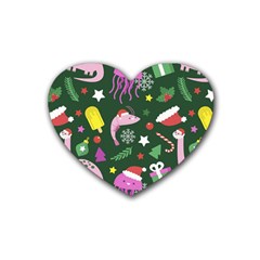 Colorful Funny Christmas Pattern Heart Coaster (4 Pack)  by Vaneshart