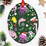 Colorful Funny Christmas Pattern Oval Filigree Ornament (Two Sides) Front