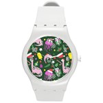 Colorful Funny Christmas Pattern Round Plastic Sport Watch (M) Front