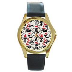 Cute Christmas Seamless Pattern Vector Round Gold Metal Watch by Vaneshart