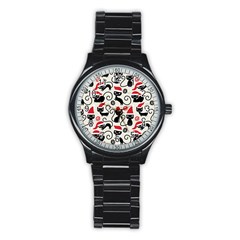 Cute Christmas Seamless Pattern Vector Stainless Steel Round Watch by Vaneshart